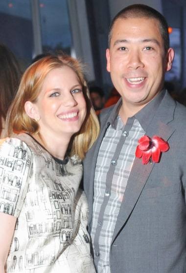 Anna Chlumsky and her husband Shaun So posting for a picture.