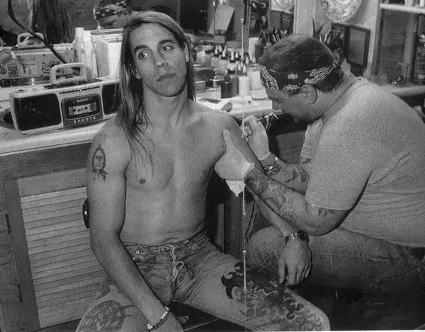 Anthony Kiedis getting a tattoo of Chief Joseph