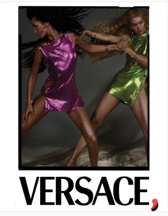 Gigi Hadid and Bella Hadid's photo from Versace campaign that spurred blackfishing accusations.
