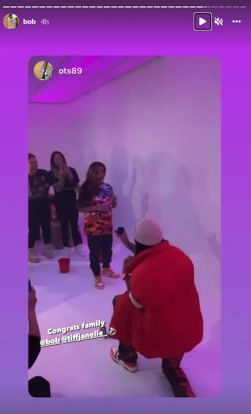 Rapper Bobby proposes to his girlfriend Tiffany Burgess. (