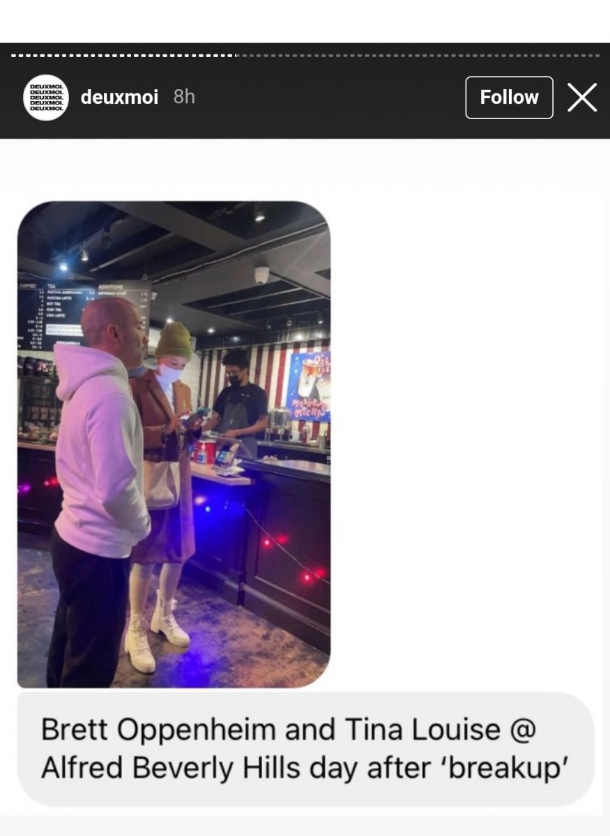 Brett Oppenheim and Tina Louise spotted together after the breakup.