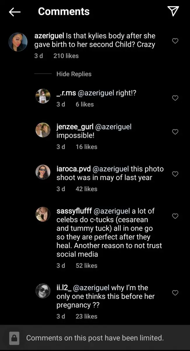 Comments under Kylie Jenner's picture promoting her new makeup,Â Kendall X Kylie Collection