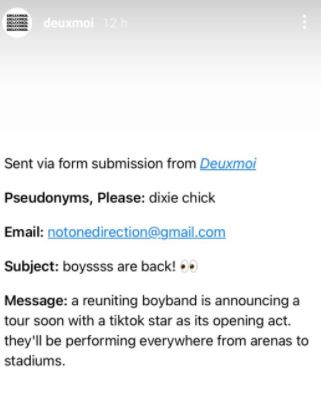 Deuxmoi post on Bis Time Rush and Dixie D'Amelio on 2022 tour