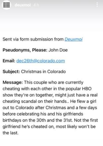 Dominic Fike cheating on Hunter Schafer post from Duexmoi