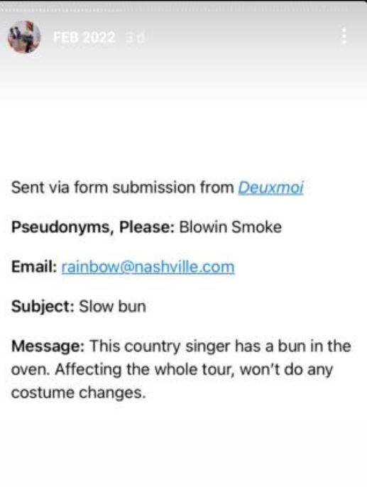 Deuxmoi's post claiming Kacey Musgraves is pregnant