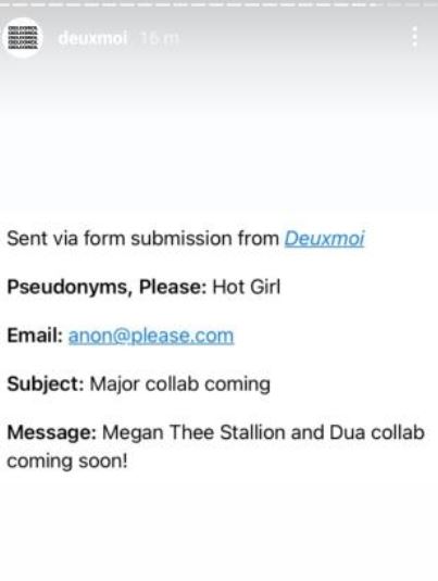 Deuxmoi post on Megan Thee Stallion and Dua Lipa Collab