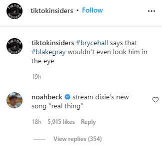 Noah Beck promoting his girlfriend Dixie D'Amelio's new song