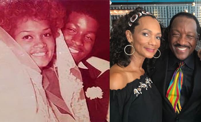 Donnie Simpson's then and now picture with his wife, Pamela Simpson. 