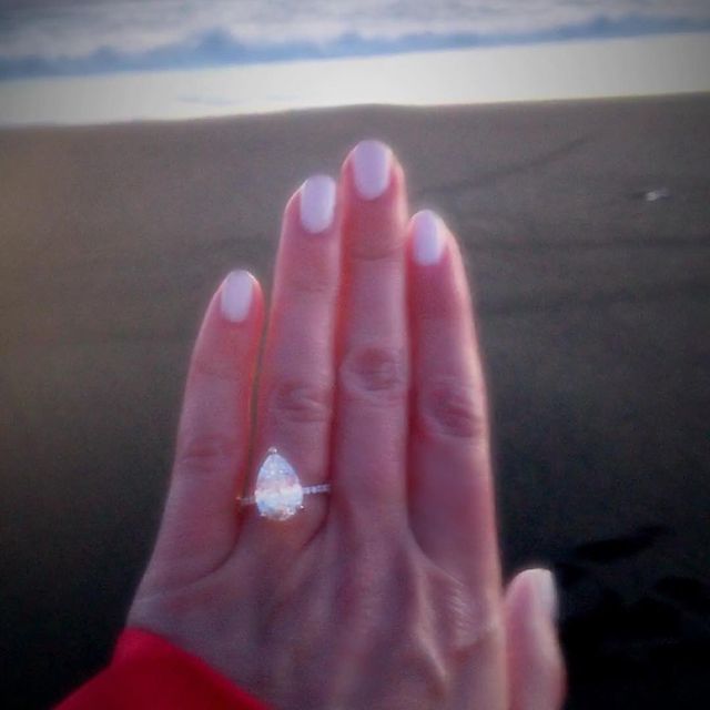 Drew Van Acker's to-be wife Markie Farnsley showing off her engagement ring.