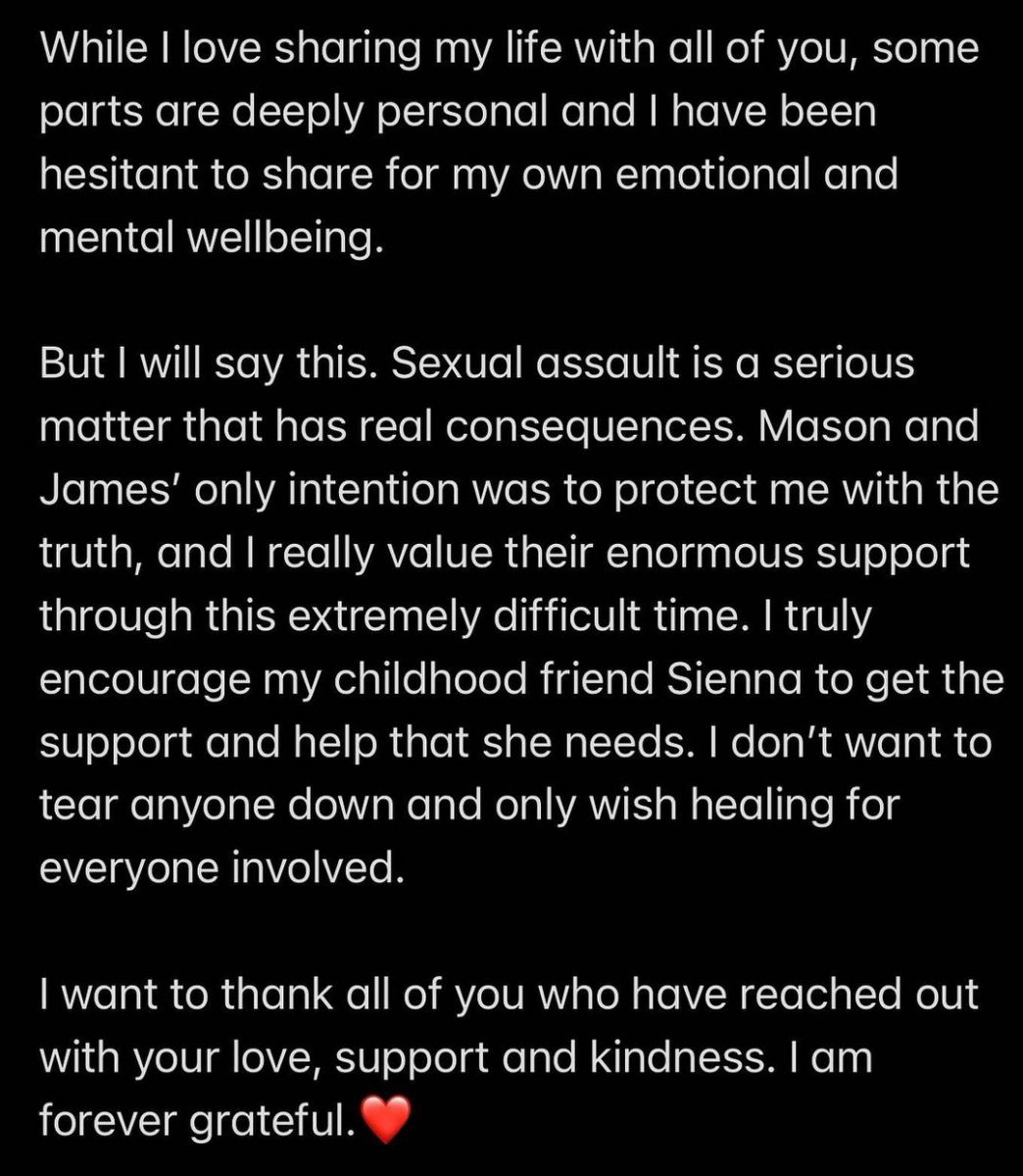 Jack Wright's statement regarding Sienna Mae Gomez's alleged sexual assault.