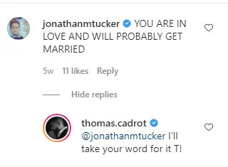 Jonathan Tucker's comment onÃ‚Â Thomas Cadrot's Instagram