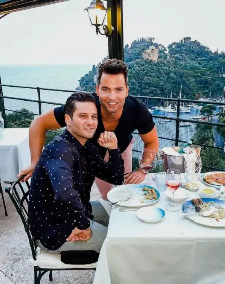 Josh Flagg and Bobby Boyd enjoying dinner atÂ Splendido Mare, AÂ Belmond Hotel in Portofino in June 2021.