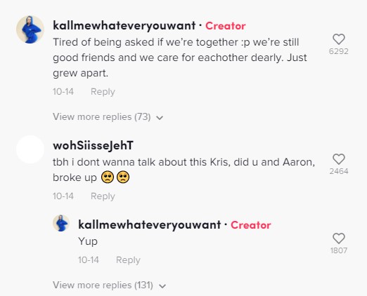 Kallmekris confirms breakup with boyfriend Aaron Brown