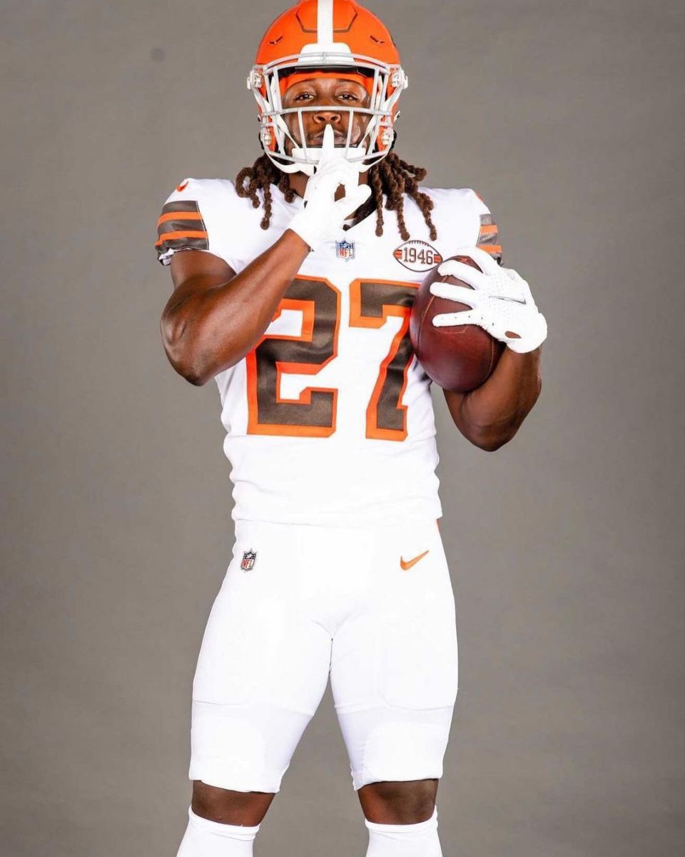 The NFL player in his Cleveland Brown uniform