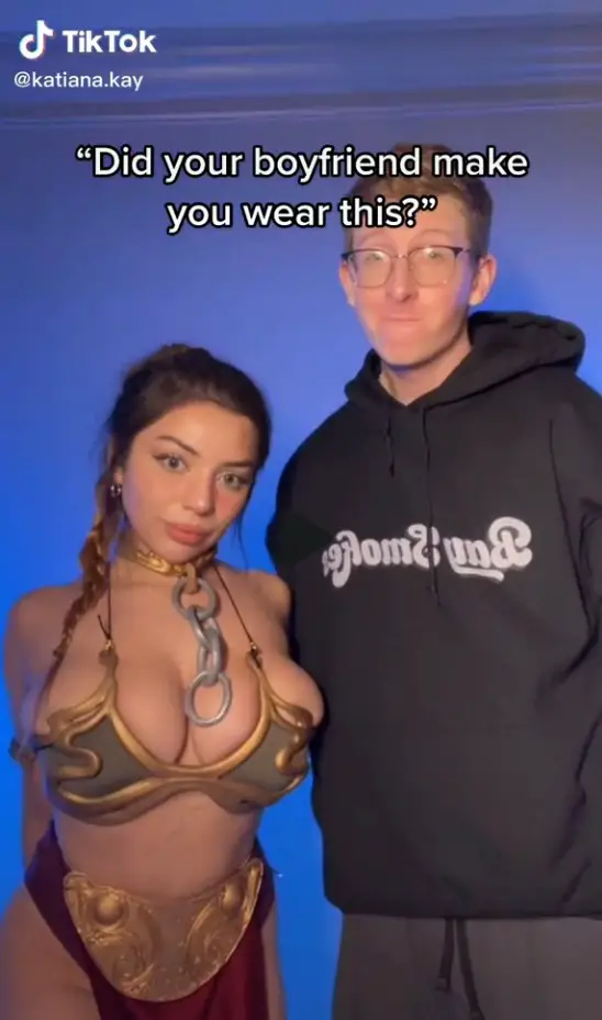 Katiana Kay in a TikTok video with her boyfriend where she addressed abuse allegations