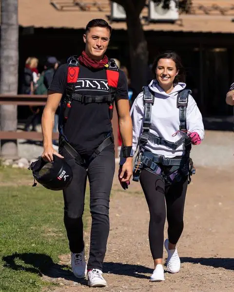 Katie Thurston with her boyfriend John Hersey on their skydiving trip during valentines day