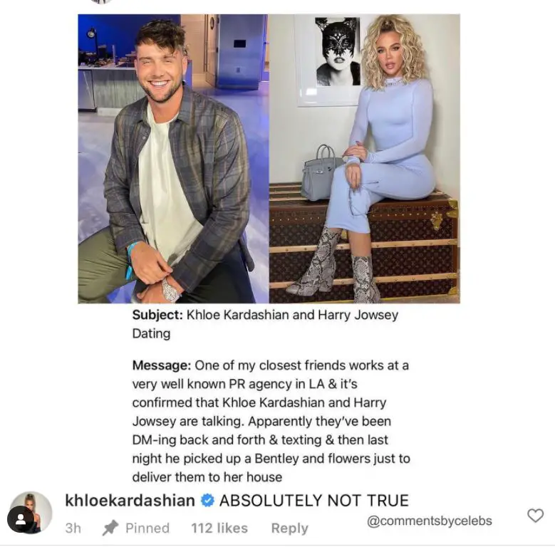 KhloÃƒÂ© Kardashian comments she is not dating Harry Jowsey
