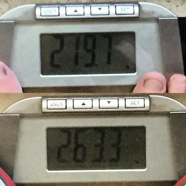 Larry Joe Campbell shows his weight loss journey showing his before and after weight.