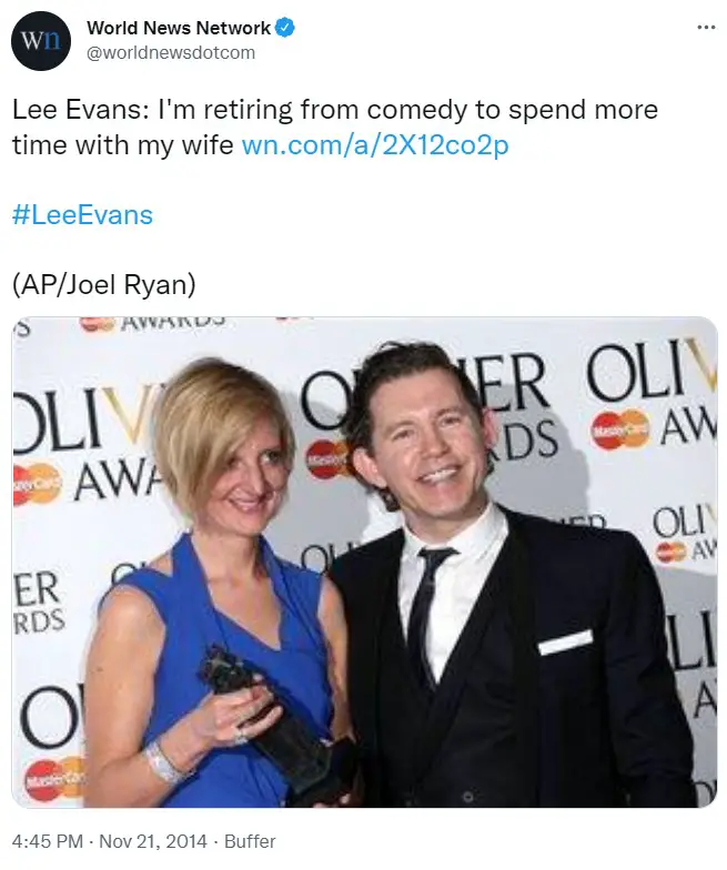 Lee Evans with his wife Heather Nudds.