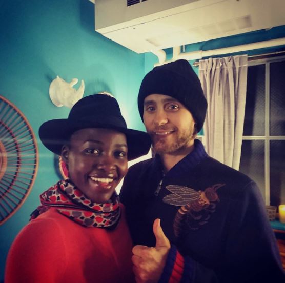 Lupita Nyong'o and rumored boyfriend Jared Leto at the set of Broadway's Eclipsed.