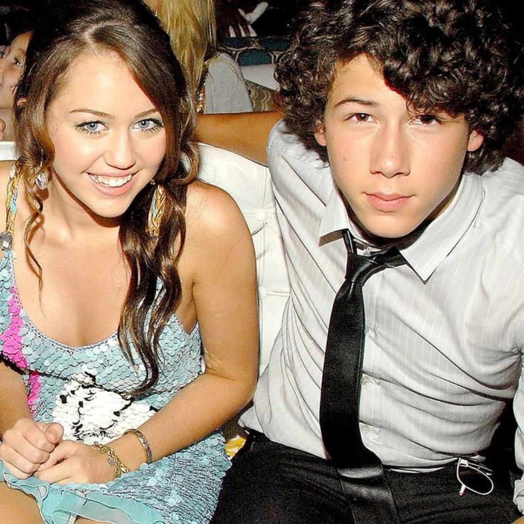 Miley Cyrus with ex boyfriend Nick Jonas in around 2007.