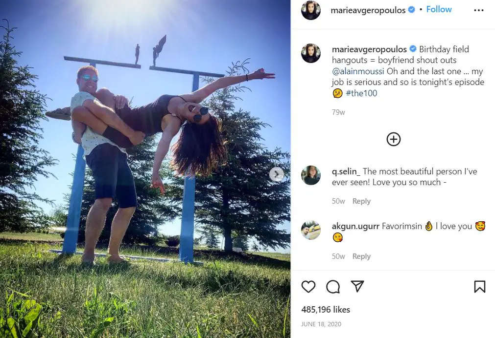 Marie Avgeropoulos with boyfriend Alain Moussi