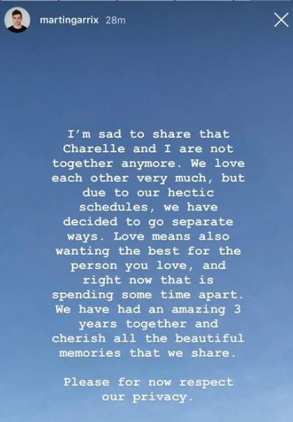 Martin Garrix on Instagram sharing news of split with girlfriend