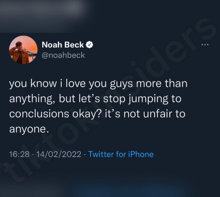 Noah Beck's tweet after rumors about D'Amelio and Griffin Johnson start
