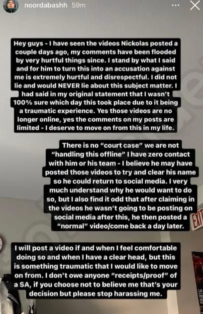 Noor Dabash response to Nickolas Ray sexual assault allegation video