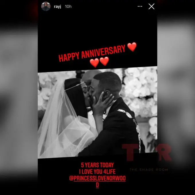 Ray J shared a picture of him and his wife Princess Love marking their fifth wedding anniversary in 2021.