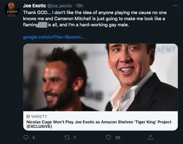 Joe Exotic's tweet