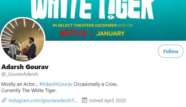 Adarsh Gourav's Twitter Bio