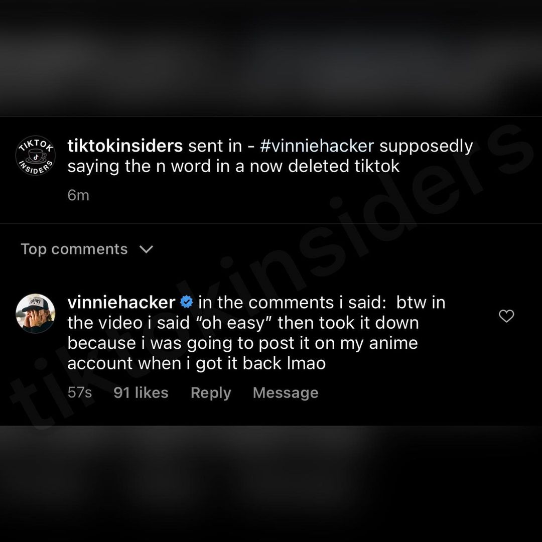 Vinnie Hacker defending himself amidst racist allegations