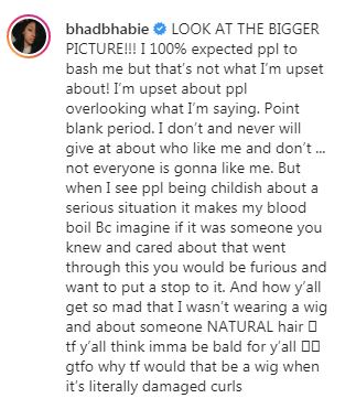 Bhad Bhabie's full statement against hate comments after coming forward with allegations of physical and mental abuse