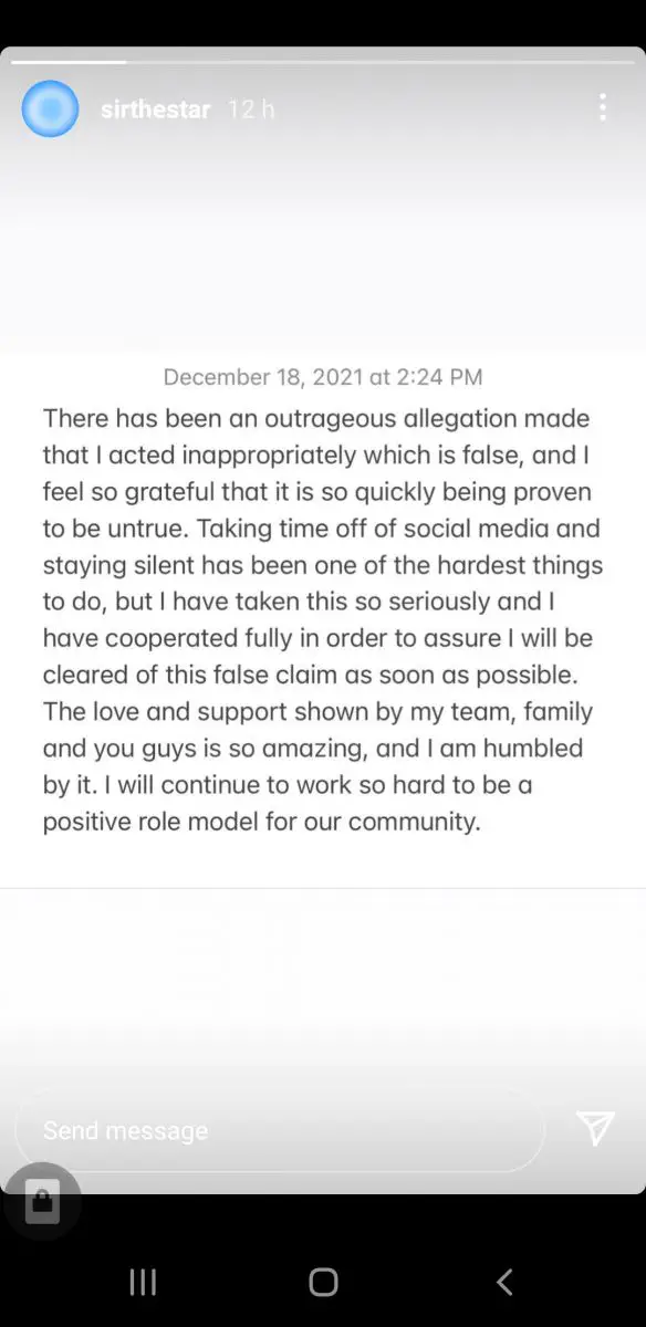 Sirthestar's response to the allegations. (Source: @sirthestar's Instagram stories)