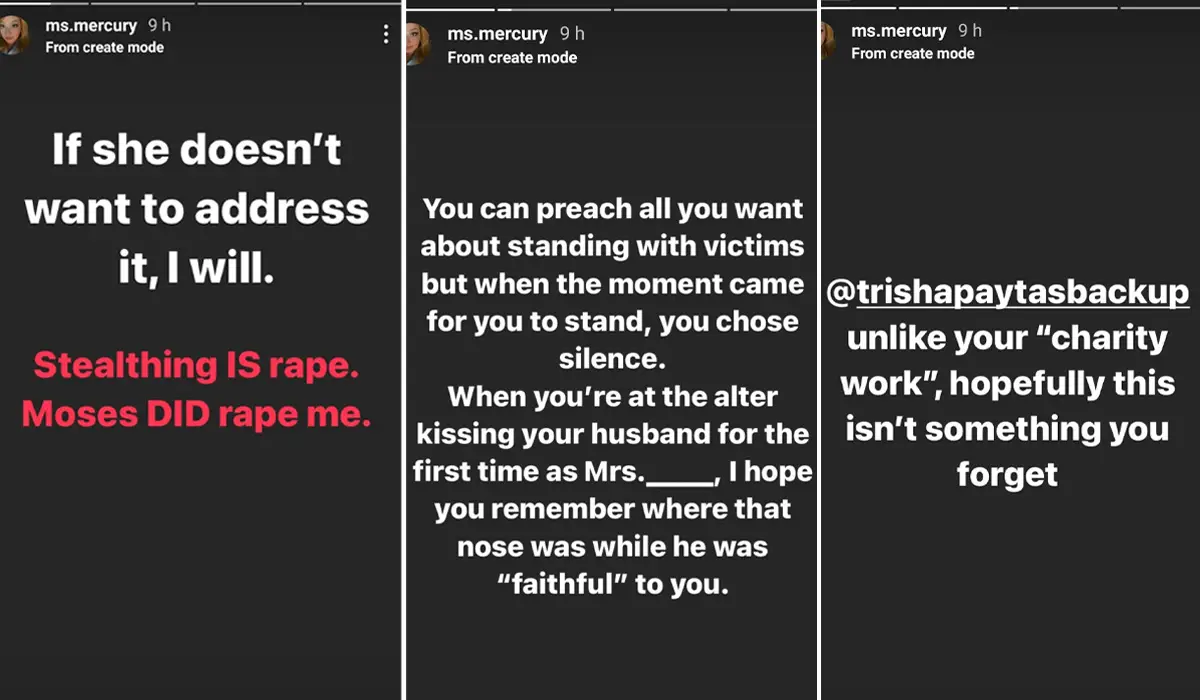 Daphney's Instagram stories accusing her alleged ex, Moses Hacmon.