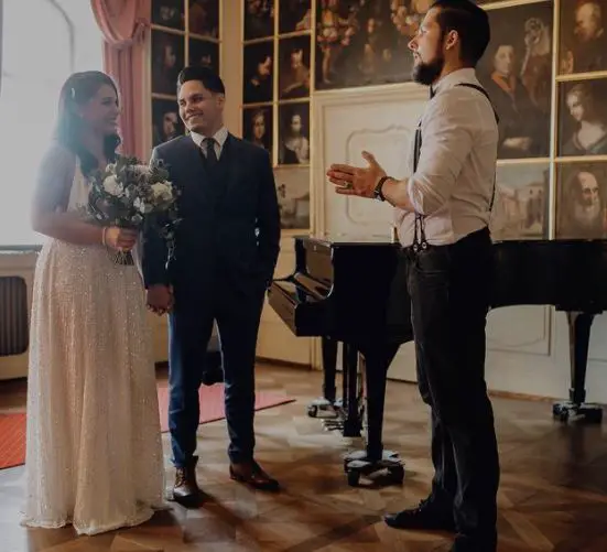 Dieschaklin and her faux groom,Â Jeffrey Ligtas,Â in their fake wedding.