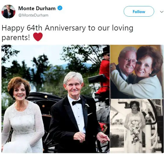 Monte shares pictures of his parents on the occasion of their 64th anniversary on 19 September 2017