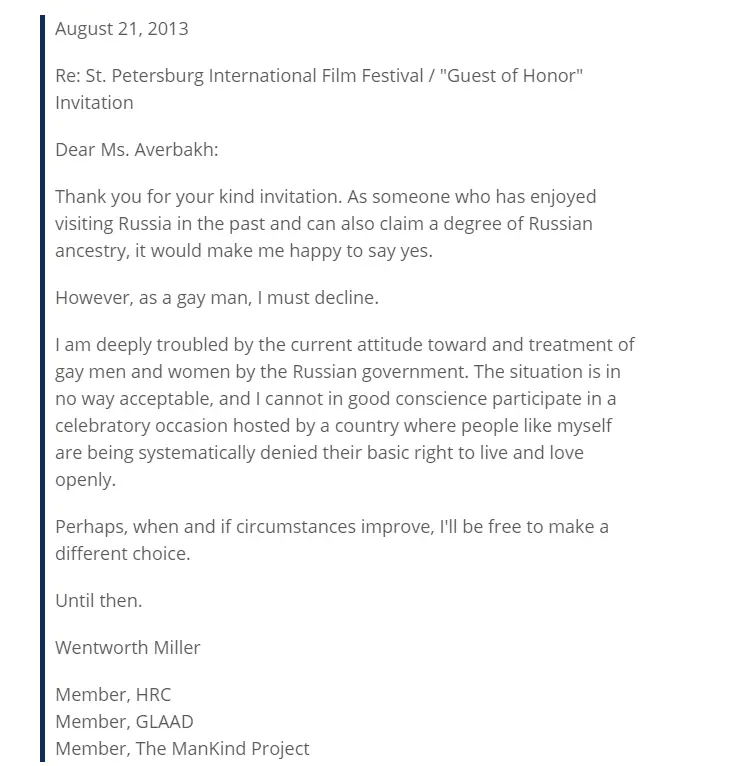 Wentworth Miller came out as gay in August 2013