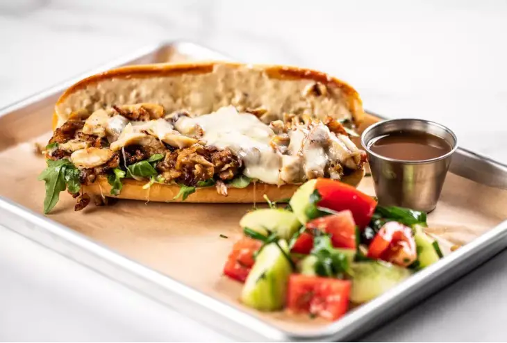 Roasted Chicken French dip sandwich in Rise & Thyme's Resaurant