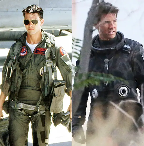 Tom Cruise in 1986's and 2021's Top Gun movie