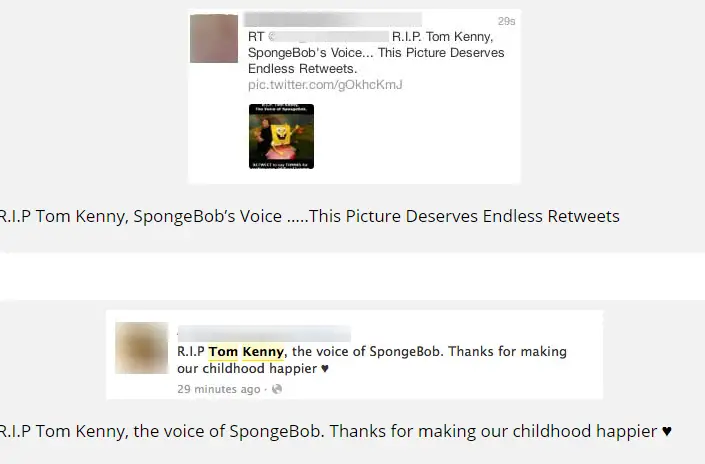 Twitter users tweet about the death hoax of voice actor Tom Kenny