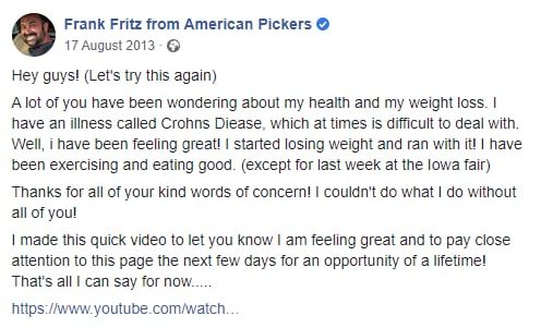 frank fritz reveals the reason behind his weight loss