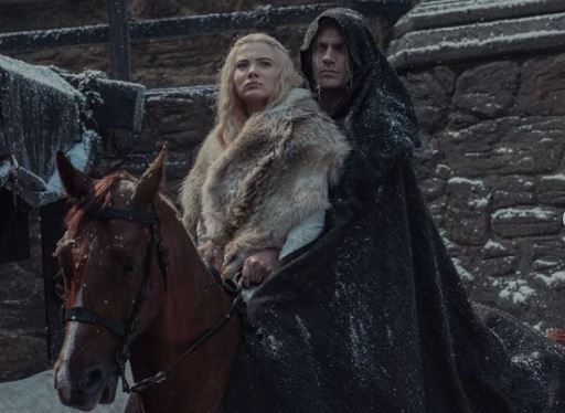 Freya Allan andÂ Henry Cavill in the set of The Witcher season two. 