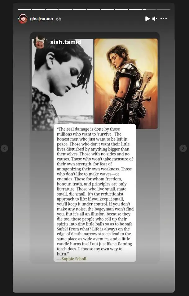 Gina Carano's Instagram story