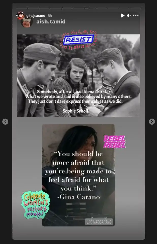 Gina Carano's Instagram story