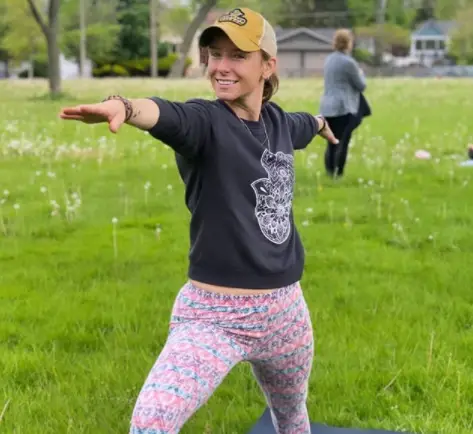 Allie Bowles doing yoga for Warrior Mom Yoga