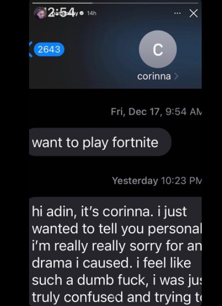 Adin Ross's girlfriend Pamibaby leaked texts from Corinna Kopf.