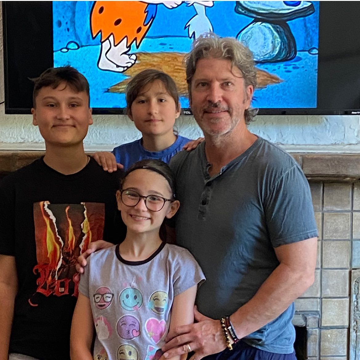 Alicia Coppola's husband, Anthony Michael Jones, with their children, Milo Jones (left), Greta Helena (front), and Esme Marlena (back).
