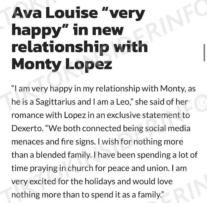 Ava Louise talks about her relationship with Monty Lopez